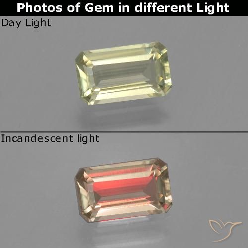 1.17ct 자연스러운 흙빛 노란색 색상 변화 디아스포어, 에메랄드 컷, VVS-VS