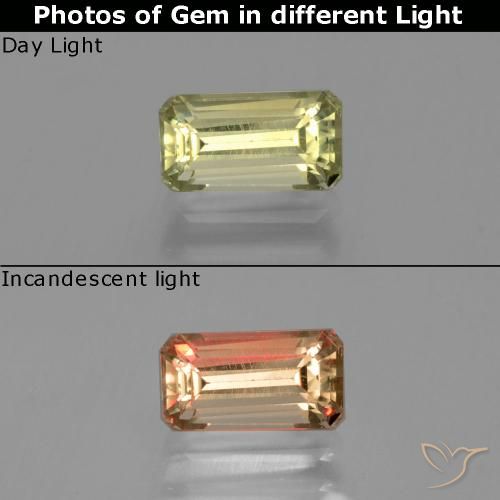 1.40ct 자연스러운 따뜻한 노란색 색상 변화 디아스포어, 에메랄드 컷, VS