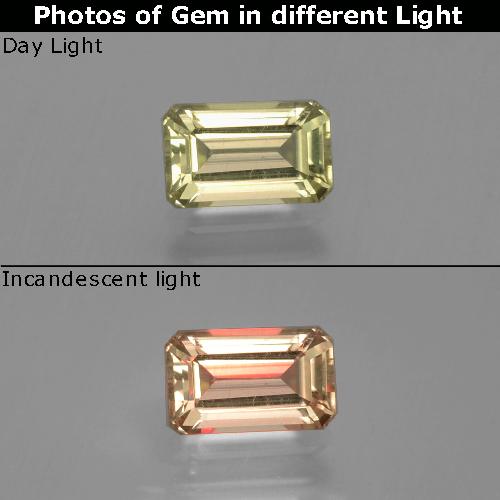 1.10캐럿 천연 흙빛 노란색 컬러체인지 디아스포어, 에메랄드 컷, 7.5×4.6 mm, VS