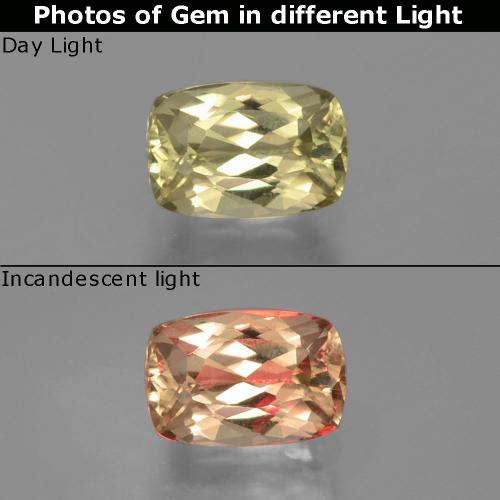 1.28캐럿 천연 매우 밝은 노란색 색상 변화 디아스포어, 쿠션 컷, VVS-VS