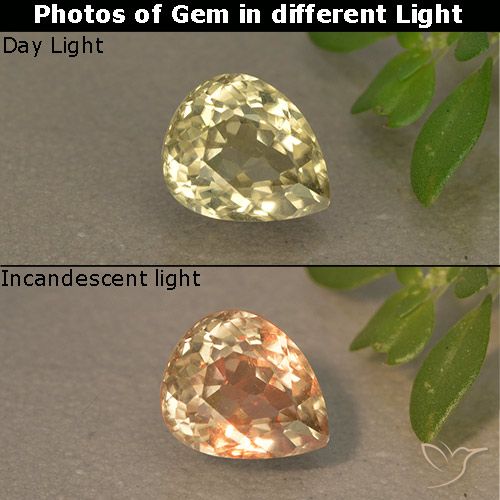 1.05ct 자연스러운 연노랑 색상 변화 디아스포어, 배 모양, VS