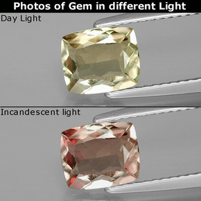 1.45캐럿 천연 그린/핑크 컬러체인지 디아스포어, 쿠션 컷, 7.5×6.3 mm, VVS-VS