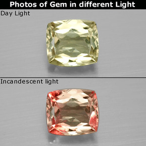 1.41캐럿 천연 그린/핑크 컬러체인지 디아스포어, 쿠션 컷, 6.7×6 mm, VS