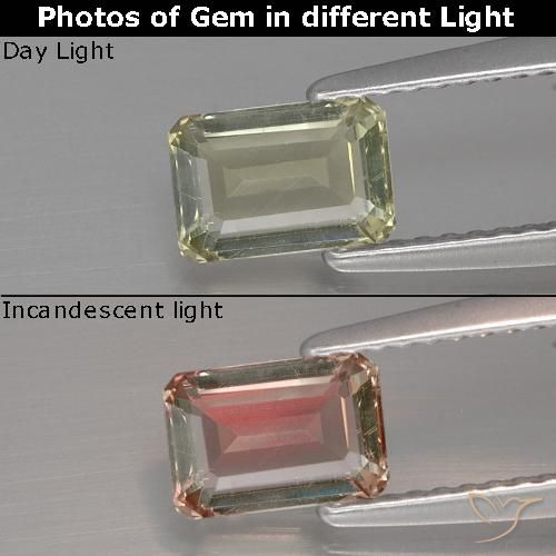 1.04ct 자연스러운 매우 밝은 노란색 색상 변화 디아스포어, 에메랄드 컷, VVS-VS