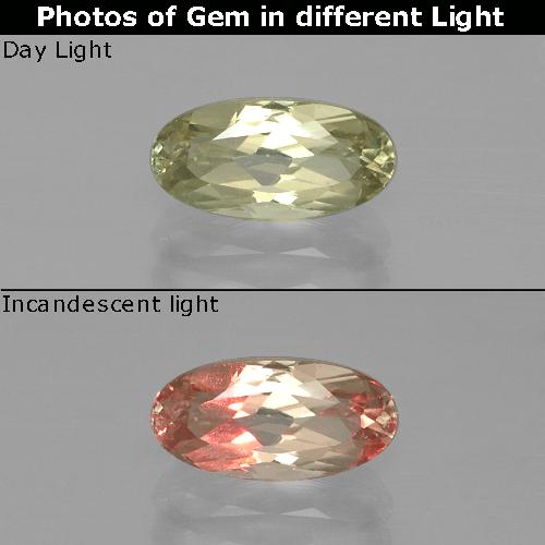 1.36캐럿 천연 매우 밝은 노란색 색상 변화 디아스포어, 타원형 컷, VVS-VS