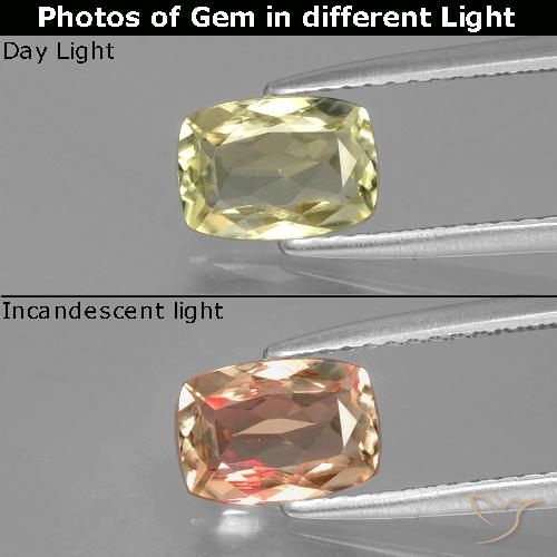 1.14ct 자연스러운 미디엄 옐로우 색상 변화 디아스포어, 방석, VVS-VS