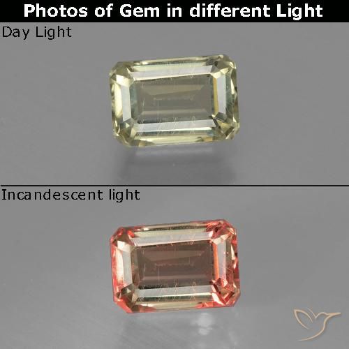 1.05ct 자연스러운 갈황색 색상 변화 디아스포어, 에메랄드 컷, VS