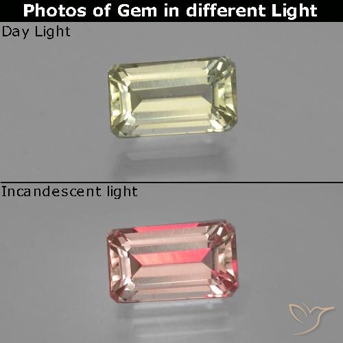 1.12ct 자연스러운 밝은 노란색 녹색 색상 변화 디아스포어, 에메랄드 컷, VS