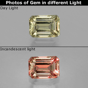 1.03캐럿 천연 그린에서 핑크 컬러체인지 디아스포어, 에메랄드 컷, 6.8×4.9 mm, VS