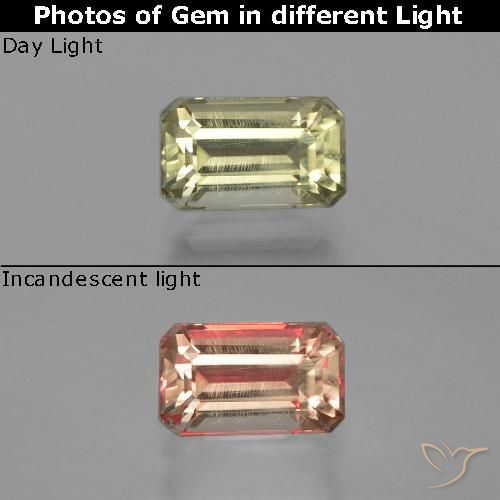 1.25ct 자연스러운 연노랑 색상 변화 디아스포어, 에메랄드 컷, VS
