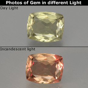 1.27캐럿 천연 그린/핑크 컬러체인지 디아스포어, 쿠션 컷, 7.4×6 mm, VVS-VS