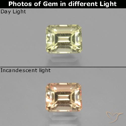 1.11ct 자연스러운 연노랑 색상 변화 디아스포어, 에메랄드 컷, VS