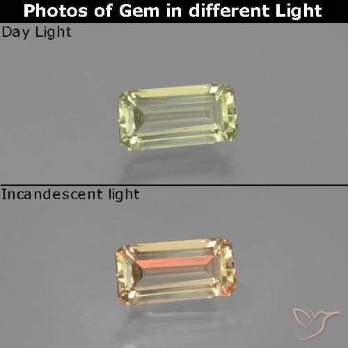 1.24ct 자연스러운 연노랑 색상 변화 디아스포어, 에메랄드 컷, VVS-VS