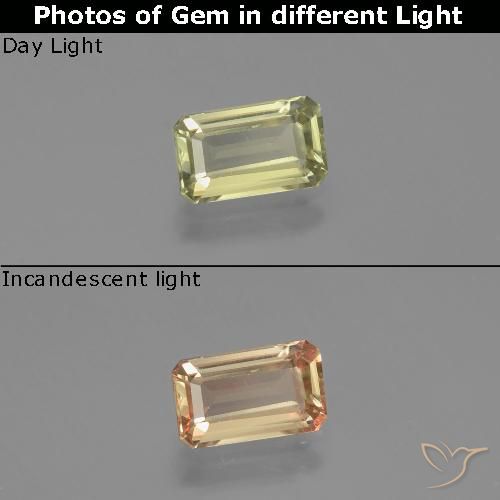 1.07ct 자연스러운 연노랑 색상 변화 디아스포어, 에메랄드 컷, VS