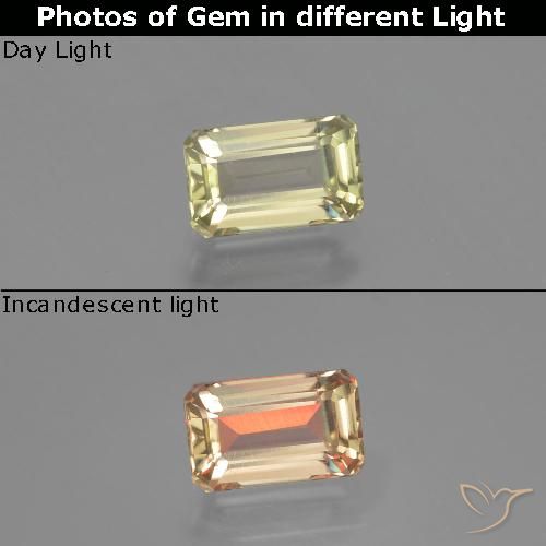1.37ct 자연스러운 연노랑 색상 변화 디아스포어, 에메랄드 컷, VVS-VS