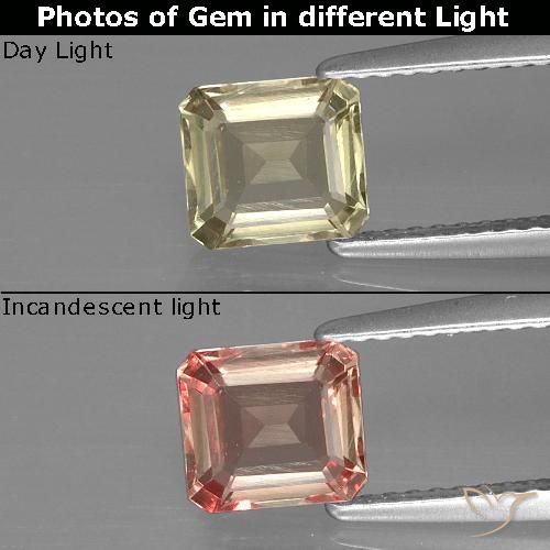 1.15ct 자연스러운 매우 밝은 노란색 색상 변화 디아스포어, 에메랄드 컷, VVS-VS