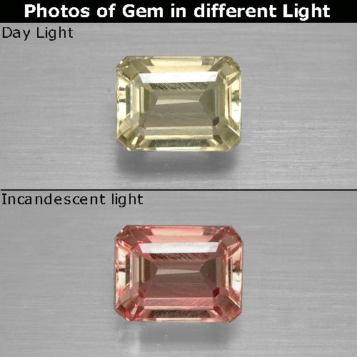 1.11캐럿 천연 라이트 골든 옐로우 색상 변화 디아스포어, 에메랄드 컷, VVS-VS