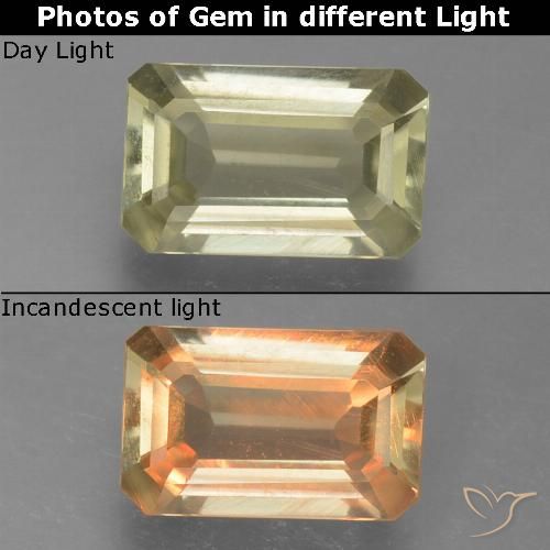 0.90ct 자연스러운 연노랑 색상 변화 디아스포어, 에메랄드 컷, VVS-VS
