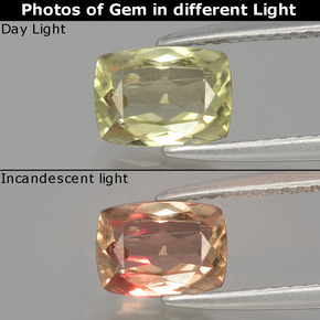 1.12캐럿 천연 미디엄 옐로우 색상 변화 디아스포어, 쿠션 컷, VS