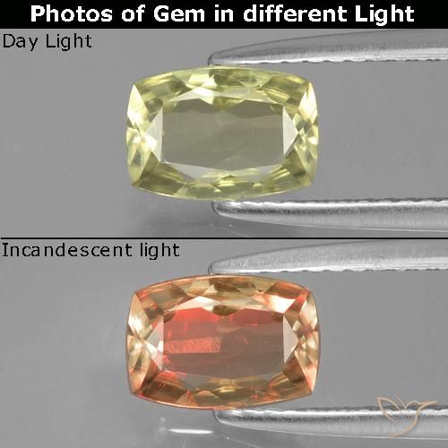 0.93ct 자연스러운 미디엄 옐로우 색상 변화 디아스포어, 방석, VVS-VS