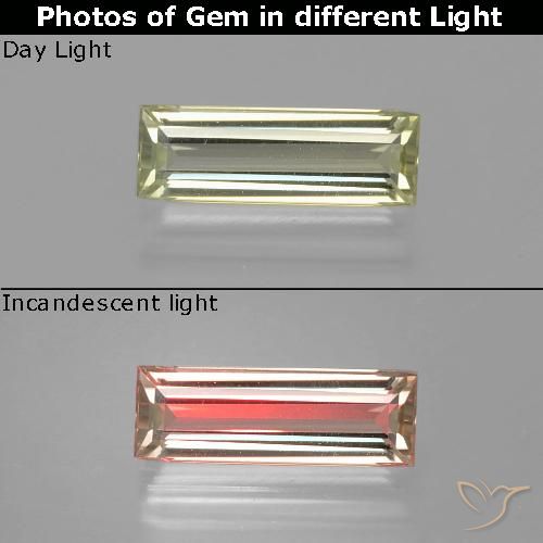 1.18캐럿 천연 매우 밝은 노란색 색상 변화 디아스포어, 바게트, VVS
