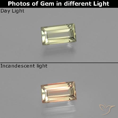 1.27ct 자연스러운 매우 밝은 노란색 색상 변화 디아스포어, 바게트, VVS