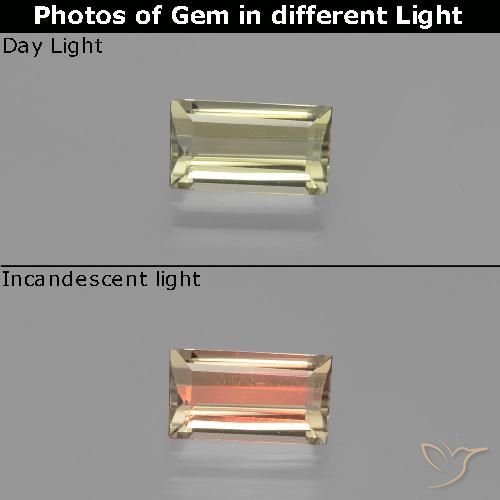 1.39ct 자연스러운 연노랑 색상 변화 디아스포어, 바게트, VVS
