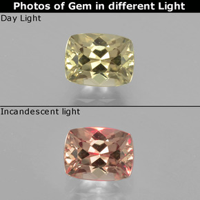 1.43캐럿 천연 그린/핑크 컬러체인지 디아스포어, 쿠션 컷, 7.2×5.5 mm, VVS-VS