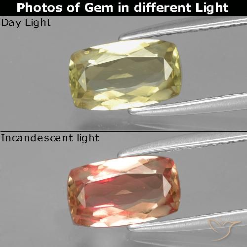 1.16ct 자연스러운 매우 밝은 노란색 색상 변화 디아스포어, 방석, VS