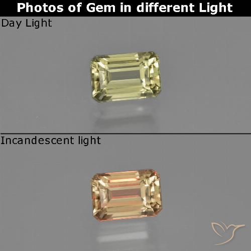 1.21ct 자연스러운 연노랑 색상 변화 디아스포어, 에메랄드 컷, VVS-VS