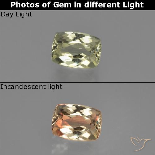 1.14ct 자연스러운 연노랑 색상 변화 디아스포어, 방석, VVS-VS