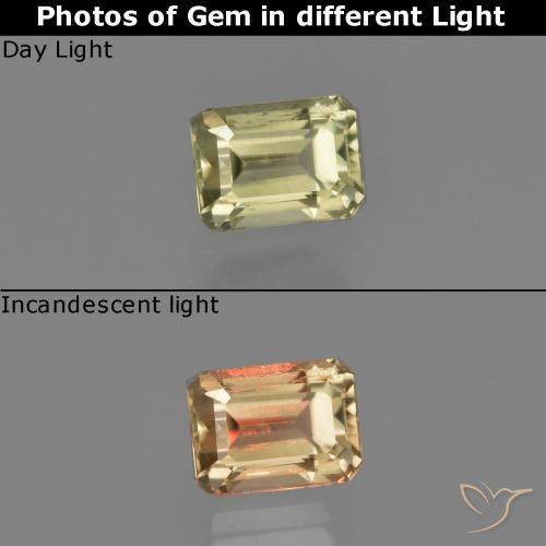 1.04ct 자연스러운 미디엄 옐로우 색상 변화 디아스포어, 에메랄드 컷, VS