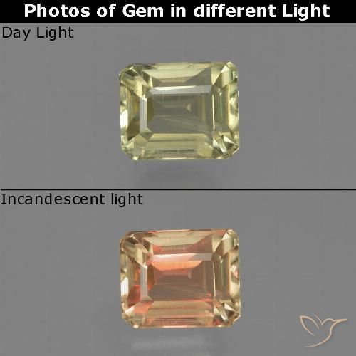 1.07ct 자연스러운 연노랑 색상 변화 디아스포어, 에메랄드 컷, VVS-VS