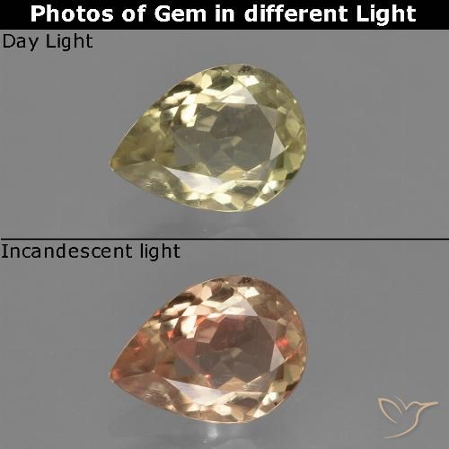 1.10ct 자연스러운 갈황색 색상 변화 디아스포어, 배 모양, VS