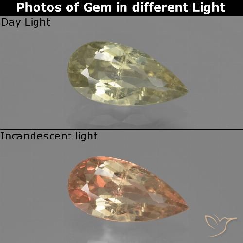 1.36ct 자연스러운 갈황색 색상 변화 디아스포어, 배 모양, VS-SI
