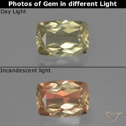1.18ct 자연스러운 연노랑 색상 변화 디아스포어, 방석, VS