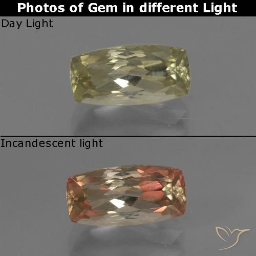 1.25ct 자연스러운 갈황색 색상 변화 디아스포어, 방석, VS