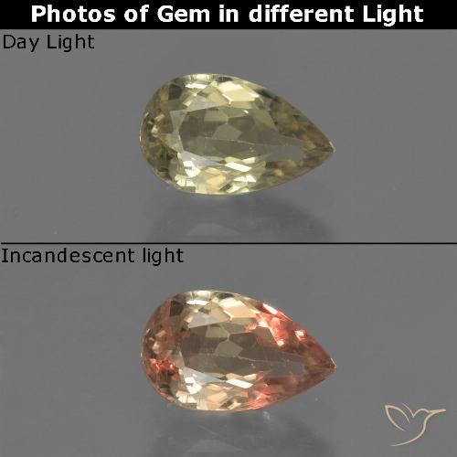 0.92ct 자연스러운 갈황색 색상 변화 디아스포어, 배 모양, VS