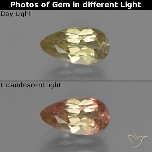 0.86ct 자연스러운 흙빛 노란색 색상 변화 디아스포어, 배 모양, VS-SI