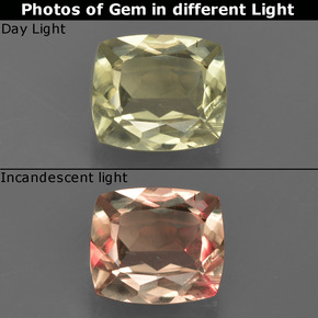 1.43캐럿 천연 그린/핑크 컬러체인지 디아스포어, 쿠션 컷, 6.4×7.4 mm, VS