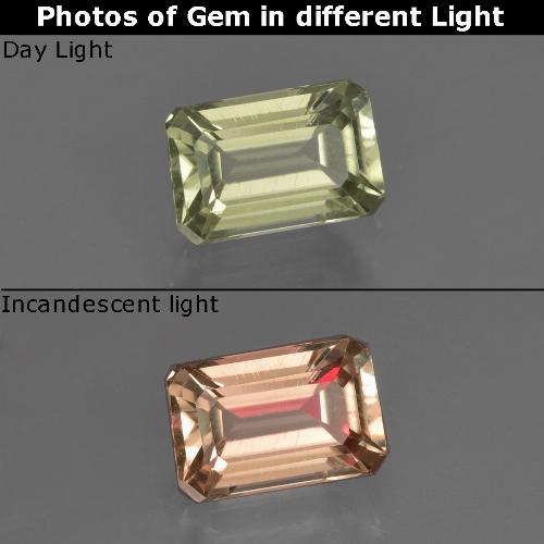 0.97캐럿 천연 매우 연한 옐로우 컬러체인지 디아스포어, 에메랄드 컷, 7×4.6 mm, VVS-VS