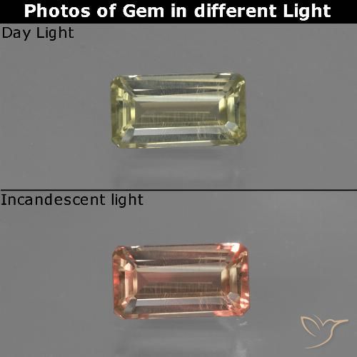 0.68ct 자연스러운 옅은 노랑 색상 변화 디아스포어, 에메랄드 컷, VVS-VS