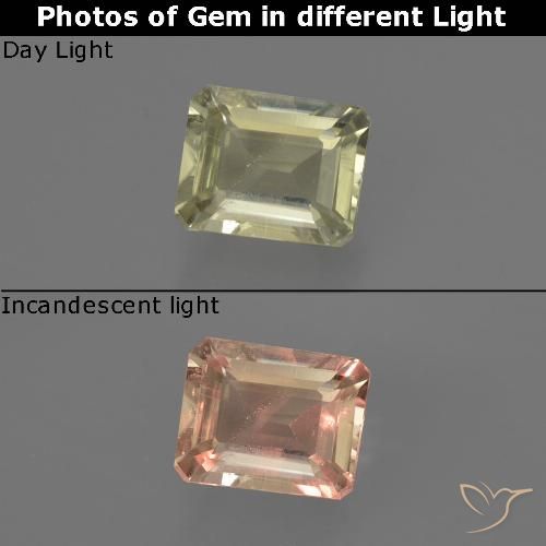 0.65ct 자연스러운 옅은 노랑 색상 변화 디아스포어, 에메랄드 컷, VS