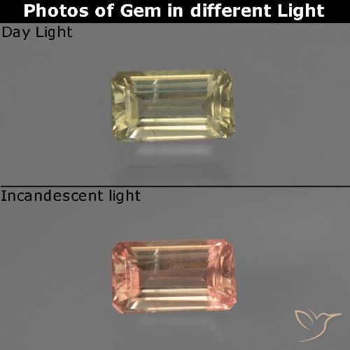 0.68ct 자연스러운 따뜻한 노란색 색상 변화 디아스포어, 에메랄드 컷, VS-SI