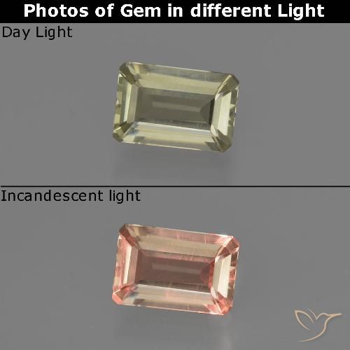 0.62ct 자연스러운 연노랑 색상 변화 디아스포어, 에메랄드 컷, VVS-VS