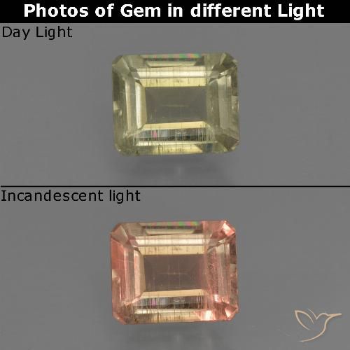 0.71ct 자연스러운 갈황색 색상 변화 디아스포어, 에메랄드 컷, VS-SI