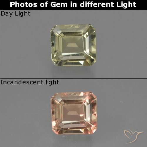 0.74ct 자연스러운 연두색 색상 변화 디아스포어, 에메랄드 컷, VVS-VS
