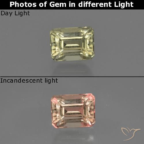 0.75ct 자연스러운 연노랑 색상 변화 디아스포어, 에메랄드 컷, VS-SI