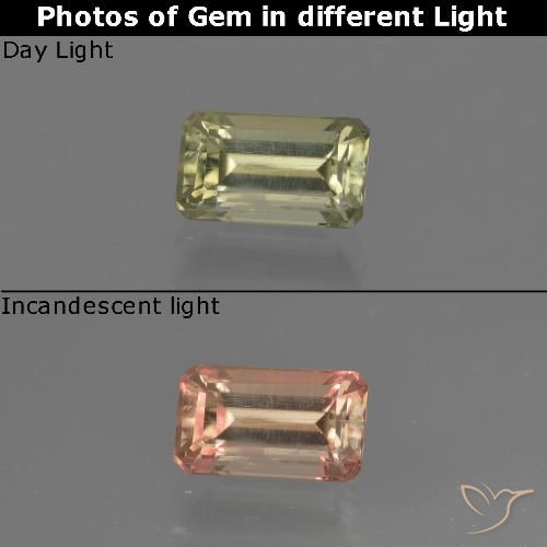 0.76ct 자연스러운 갈황색 색상 변화 디아스포어, 에메랄드 컷, VS-SI