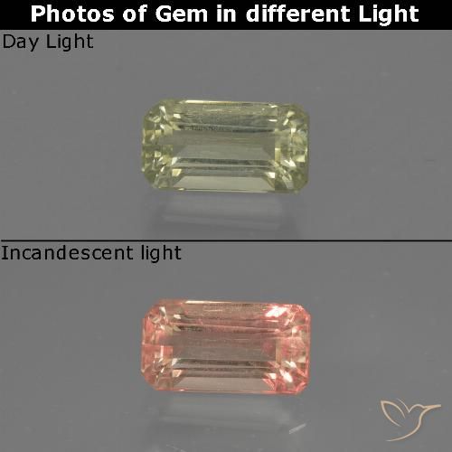 0.79ct 자연스러운 갈황색 색상 변화 디아스포어, 에메랄드 컷, VS-SI